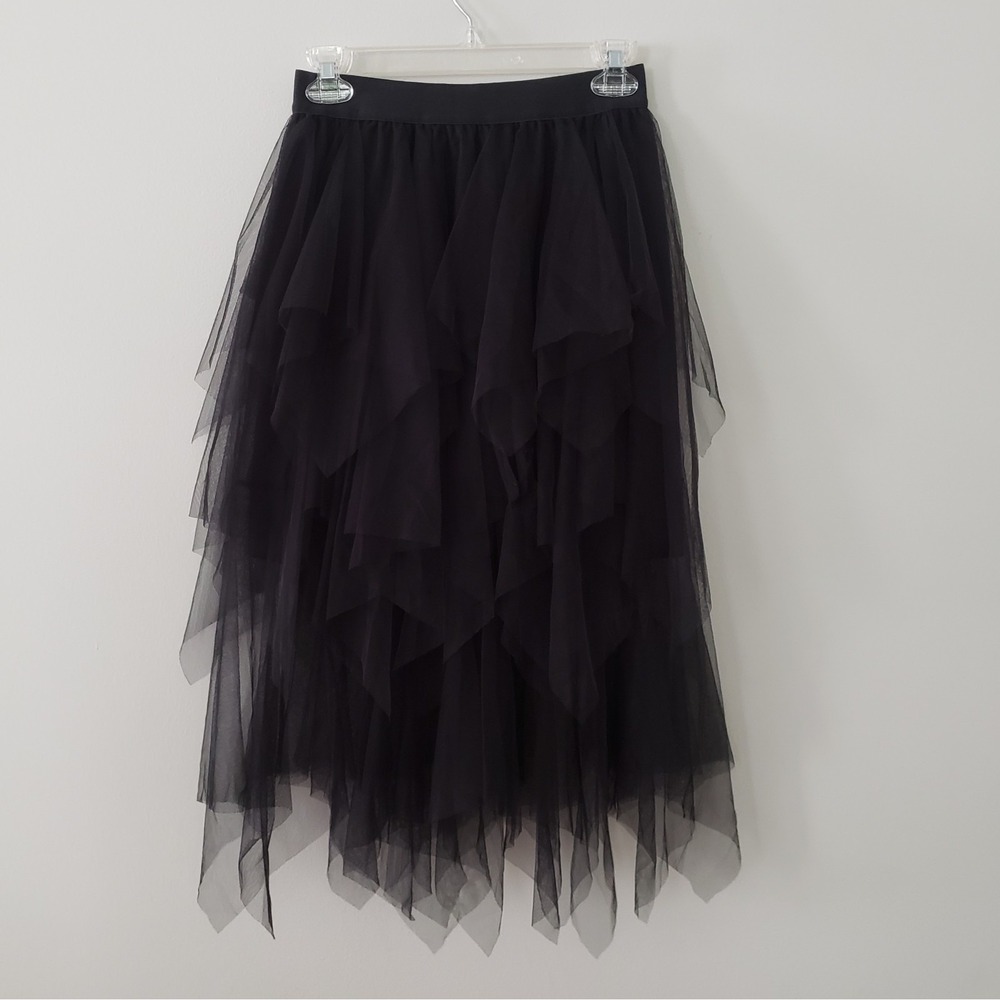 Whimsigoth Witchy Tulle Midi Skirt SIZE S Layered Asymmetric Hem Halloween Black